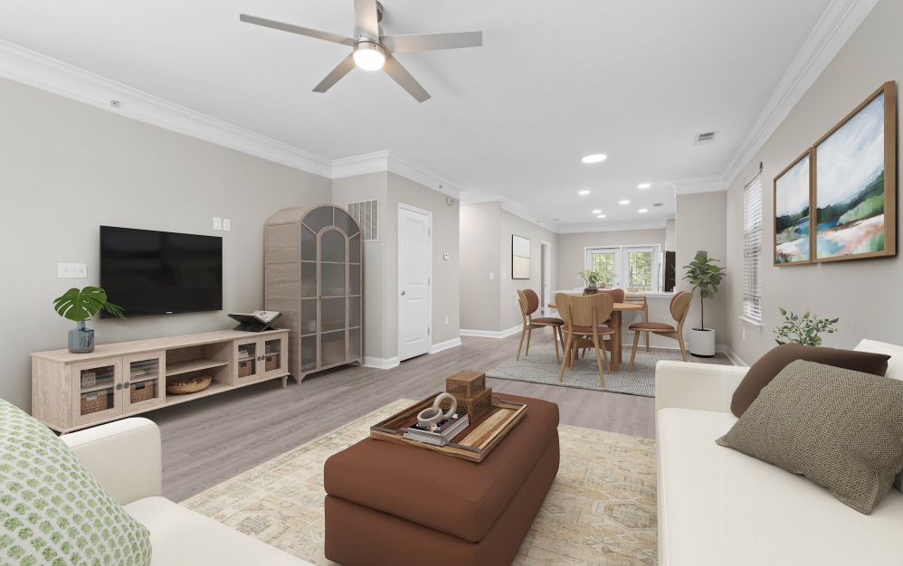 A1ER - 1 bedroom floorplan layout with 1 bathroom and 1229 square feet (Living Room
, 3D)