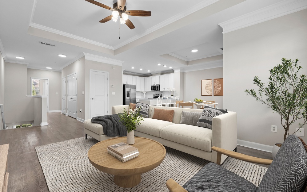 B2ER - 2 bedroom floorplan layout with 2 bathrooms and 1407 square feet (Living Room, 3D)