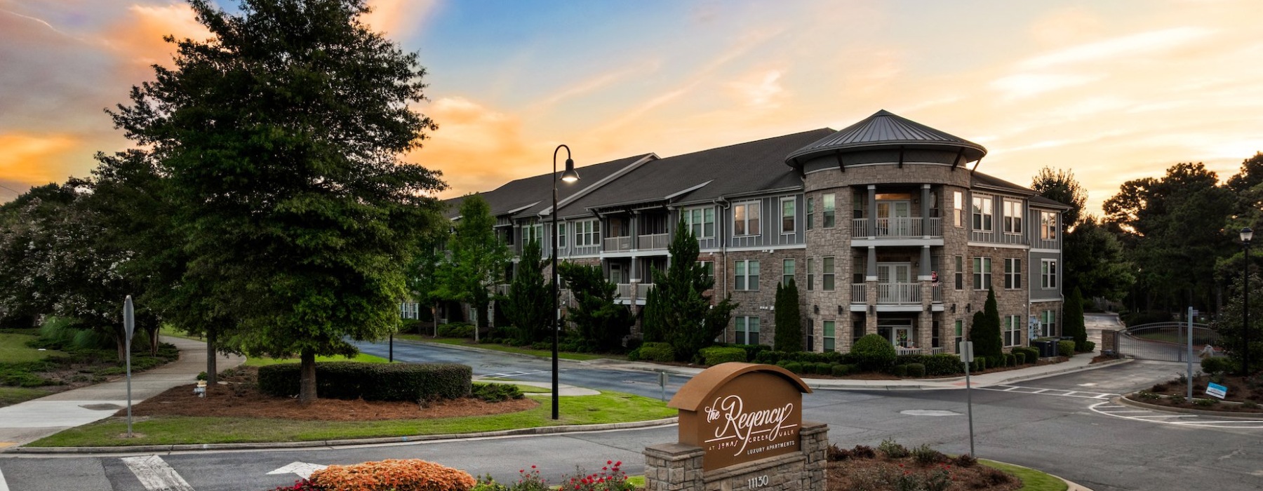 exterior of the property at dusk