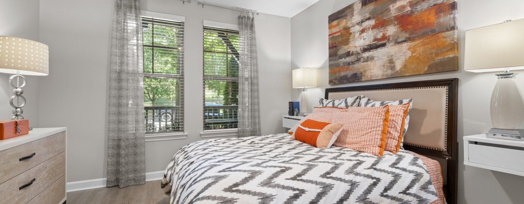 Expansive bedroom, large windows