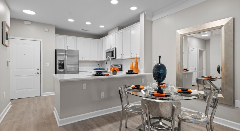 Kitchen Space with Stainless Steel Appliances Kitchen & Living space, Large, stainless steel appliances