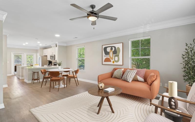 a living room with a couch and a table