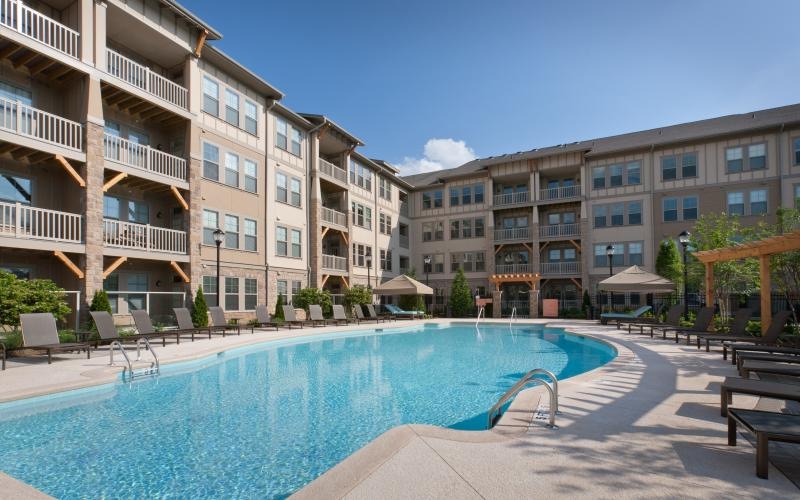 a swimming pool in a courtyard